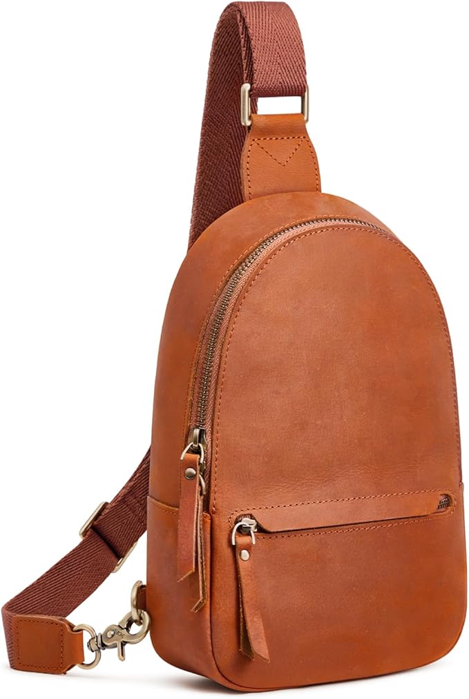 S-ZONE Leather Sling Bags for Women Men, Fanny Packs, Small Crossbody Purse Chest Bag with RFID Blocking