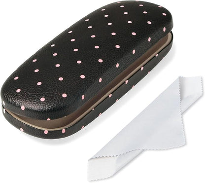 Glasses Case Hard, Cute Sunglasses Case for Women Leather Protective Case for Eyeglass with Cleaning Cloth
