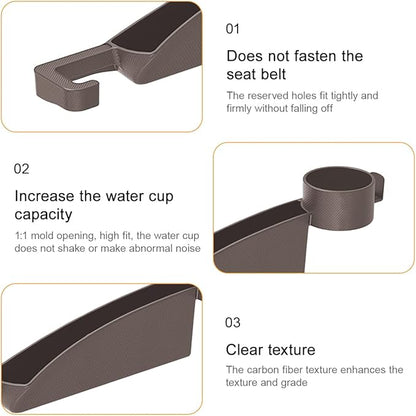 2PCS Car Seat Gap Filler, Dual Slot Carbon Fiber Vehicle Side Seat Gap Organizer Strip with Cup Holder, Auto Console Guard Spacer Stop Things from Dropping, Universal Fit (Brown)