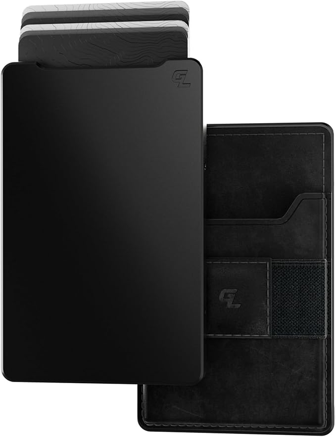 Groove Life Groove Magnetic Thumb Swipe Magsafe Wallet Black/Black Leather Go Mens Minimalist Aluminum Credit Card Holder with RFID Blocking, Genuine Leather Attachment, Lifetime Coverage