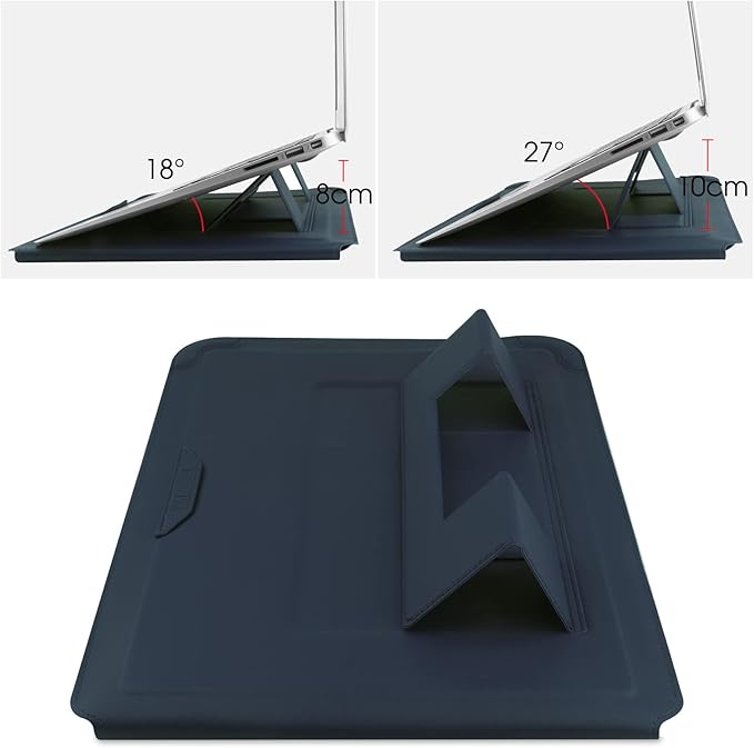 HoYiXi 14 Inch Laptop Sleeve Case Leather Bag with Stand Compatible with Mac Book Pro 14 2021/ASUS Vivobook 14/HP Pavilion X360/IdeaPad 14/Dell HP ASUS Acer Huawei Matebook 14'' PC, Navy