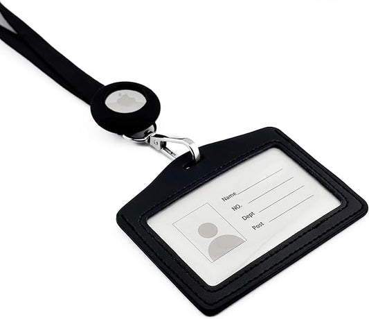 Lanyard for Id Badge Reel with AirTag Holder – Apple AirTag Compatible Plastic ID Badge Tracker for Safety – Easy Access, Secure & Stylish ID Badge – Black