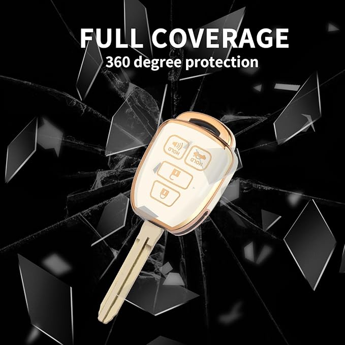 MILD EAST for Toyota Key Fob Cover with Metal Key Chain, Soft TPU Easy to Press Key Fob Shell Case for 2012-2019 Camry Corolla Rav4 Tacoma Highlander Avalon Venza, White
