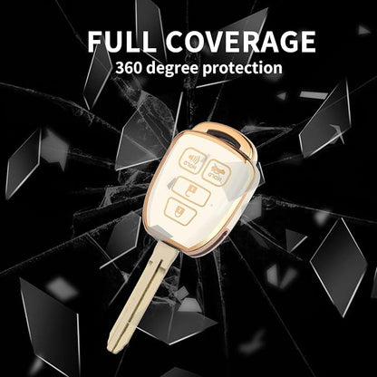 MILD EAST for Toyota Key Fob Cover with Metal Key Chain, Soft TPU Easy to Press Key Fob Shell Case for 2012-2019 Camry Corolla Rav4 Tacoma Highlander Avalon Venza, White