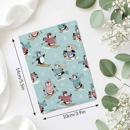 Cute Penguins Passport Holder for Travel Winter Activities Nature Snow PU Leather Passport Cover Wallet Cute Passport Card Holder for Women and Men