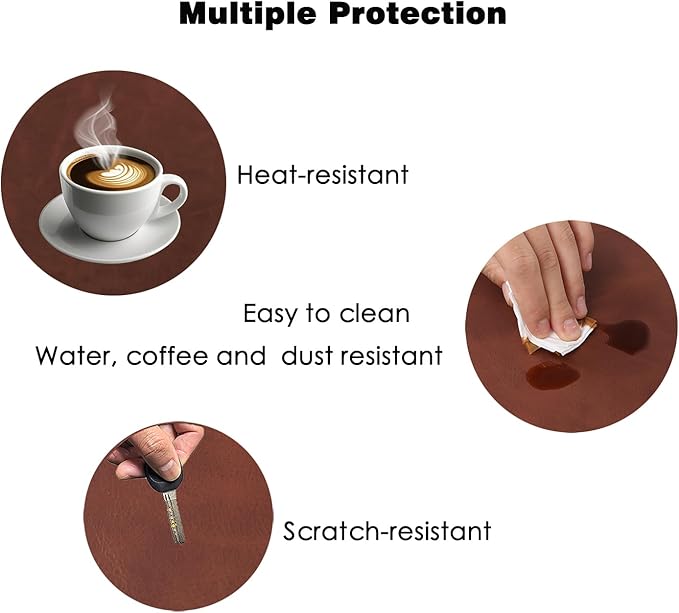 Leather Desk Mat, 23.6"x13.8" Non-Slip PU Leather Desk Pad, Thick Desk Blotter with Stitched Edge, Retro Large Mouse Pad, Laptop Pad for Office & Home Use (Brown)