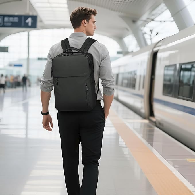 Lightweight 20L Commute Backpack for Men & Women, Water-Resistant Travel Daypack with 15.6-Inch Laptop Compartment & Anti-Theft Pockets, Black