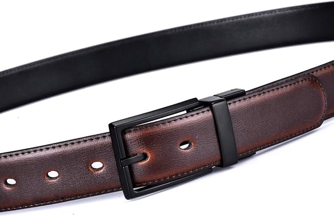 beltox fine Men's Dress Belt Leather Reversible 1.25" Wide Rotated Buckle Gift Box
