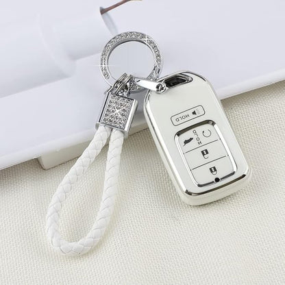 PIFOOG Key Fob Cover for Honda Accord Civic CRV Pilot Passport Insight Accessories White TPU 5 Buttons Smart Keys Case Shell Protector Bling Car Keychain Girly Women