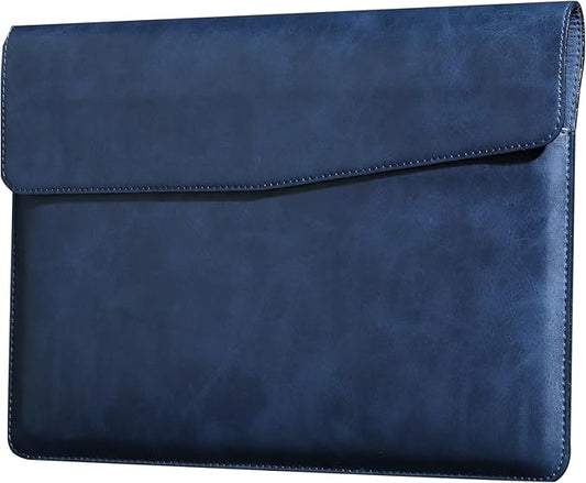 16 Inch Leather Laptop Sleeve Compatible with MacBook Pro 16 Inch M5 M4 M3 M2 M1 Pro/Max＆MacBook Air 15 Inch M5 M4 M3 M2, Genuine Leather Protective Case Cover,Vintage Blue