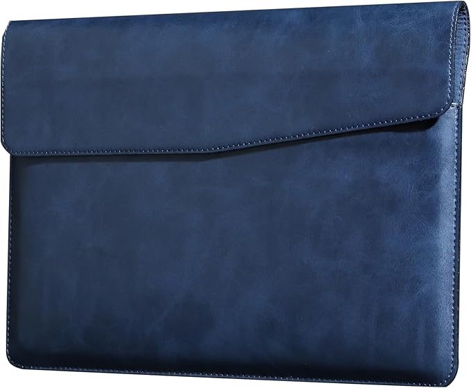 14 Inch Leather Laptop Sleeve for MacBook Pro 14 Inch M5 M4 M3 M2 M1 Pro/Max Case,Premium Protective Case Cover with Magnetic Closure-Vintage Blue