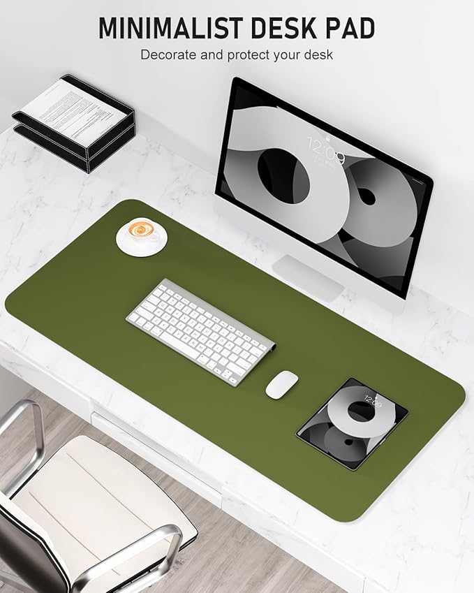 Desk Pad, 30" x 14" PU Leather Non-Slip Desk Mat Large Mouse Pad for Desktop, Waterproof Laptop Computer Writing Mat for Office, Home, Work, Gaming, Grass Green