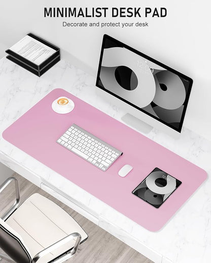 Desk Pad, 30" x 14" PU Leather Non-Slip Desk Mat Large Mouse Pad for Desktop, Waterproof Laptop Computer Writing Mat for Office, Home, Work, Gaming, Pink