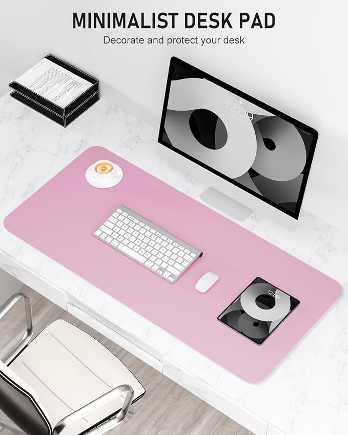 Desk Pad, 35.5" x 17" PU Leather Non-Slip Desk Mat Large Mouse Pad for Desktop, Waterproof Laptop Computer Writing Mat for Office, Home, Work, Gaming, Pink