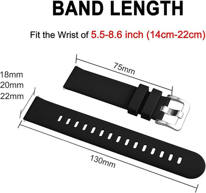 BISONSTRAP Silicone Watch Bands, Slim Watch Straps with Quick Release, 21mm, Black with Silver Buckle