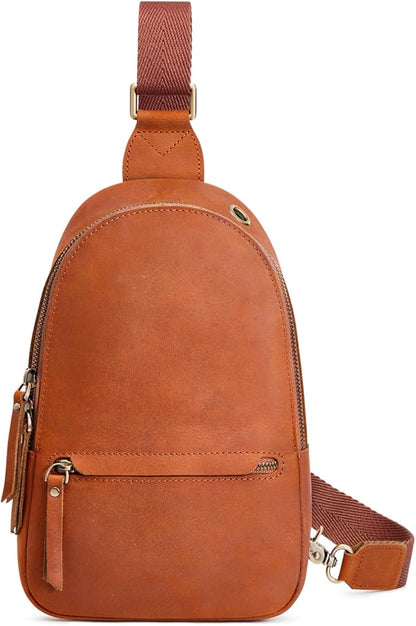 S-ZONE Leather Sling Bags for Women Men, Fanny Packs, Small Crossbody Purse Chest Bag with RFID Blocking