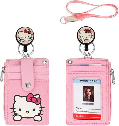 【2025 Latest】 Cute Badge Holder Retractable Lanyard Reel Clip with Heavy Duty Carabiner, 1 Clear ID Window, and 4 Card Slots in 2 Sided for Students Teens Boys Girls Women