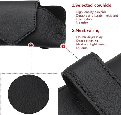 Sunglass Holder for Car Visor, Leather Vehicle Eyeglass Sun Visor Hanger Case with Hidden Magnetic Closure, Automotive Glasses Storage Organizer, Universal for SUV RV Truck (Black)
