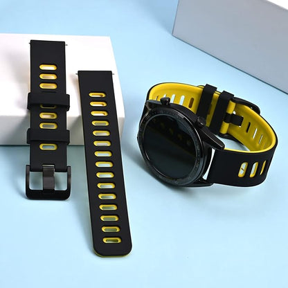 WOCCI 20mm Bicolor Watch Band, Silicone Rubber, Quick Release Replacement Strap for Men and Women, Black Stainless Steel Buckle (Black-Yellow)