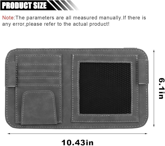 Car Sun Visor Organizer, Leather Card Sleeve Pocket Organizer, Multifunctional Auto Visor Document Holder with Sunglasses Clip, Universal Car Interior Organizer for Driving License, Pen (Large-Grey)