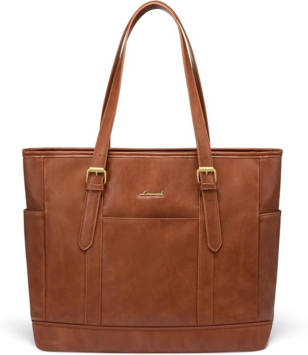 LOVEVOOK Laptop Tote Bag for Women,Vintage Leather Work Tote Bag for Women Computer Briefcase Bag,Waterproof Teacher Business
