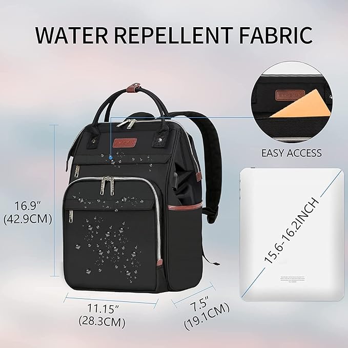 EMPSIGN 15.6 Inch Laptop Backpack for Women, Computer Travel Business Work Bag, Water Repellent College Casual Daypack with USB Port, Black