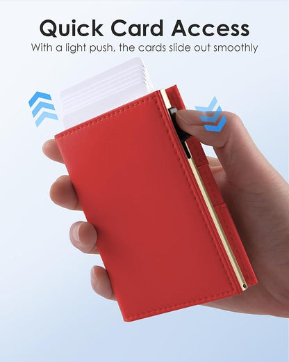 QLD RFID Wallet for Women - Small Slim Trifold Wallet Anti-Theft Pop up Card Holder, Minimalist, Ultra Thin, Front Pocket, Premium Leather, 9-11 Cards Capacity | ID Window | Cash Slot