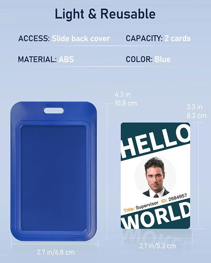 Uniclife 10 Pack Sliding ID Badge Holder Vertical Hard Plastic Case with Clear Window Blue Card Protector Pouch for Office School ID Credit Cards Proximity Key Cards Driver’s Licenses and Passes