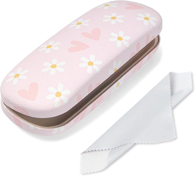 Glasses Case Hard Shell, Leather Protective Case for Sunglasses with Cleaning Cloth, Cute Eyeglass Cases for Women