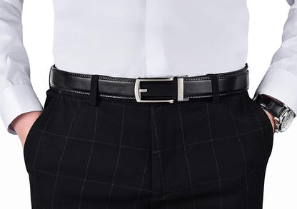 Men's Belt, Leather Ratchet Belt For Men's Dress 3.0cm,1 1/8" Size Adjusted Automatic Buckle