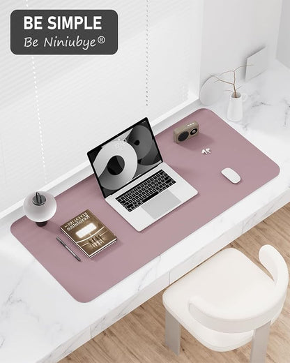 Desk Pad, 23.6" x 13.8" PU Leather Non-Slip Desk Mat Large Mouse Pad for Desktop, Waterproof Laptop Computer Writing Mat for Office, Home, Work, Gaming, Dark Pink