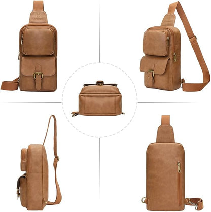 Sling Bag for Men Women Pu Leather Crossbody Bag Waterproof Funny Waist Pack Vintage Shoulder Bags