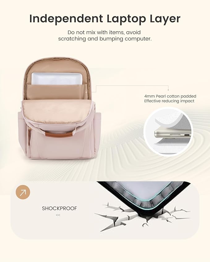 LOVEVOOK Laptop Backpack for Women with Leather Trim & Tumbler Pockets, 17.3" Work Backpack Purse, Travel Personal Item Bag, Carry On Business Computer Bag for Office, School, or Gift, Soft Taupe