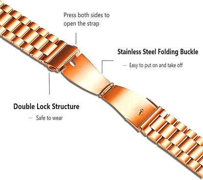 Moran Stainless Steel Watch Band Quick Release Replacement Metal Strap 20mm 22mm for Men Women (Rose Gold+Folding Clasp, 22mm)
