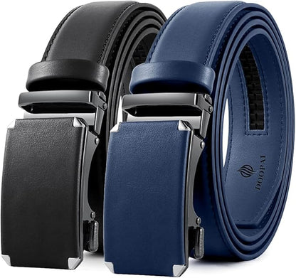 DOOPAI Men's 2 Pack Ratchet Dress Belt - Adjustable 1 3/8" Genuine Leather, Size Length Can Be Cut, With Gift Box