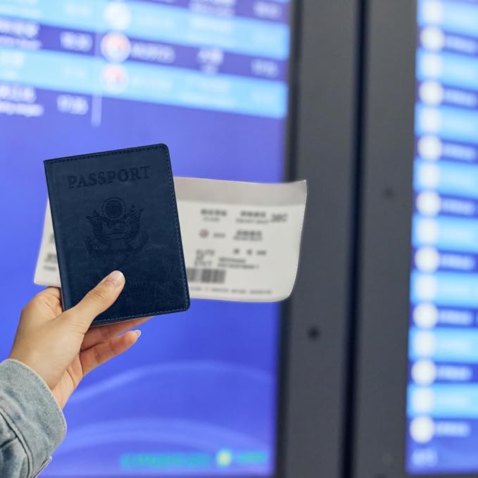 Passport Holder, Passport Holder Men, Passport Wallet Travel Must Haves, Passport and Vaccine Card Holder Combo, 1 Pack Travel Documents Organizer Protector for Travel Accessories, Dark Blue