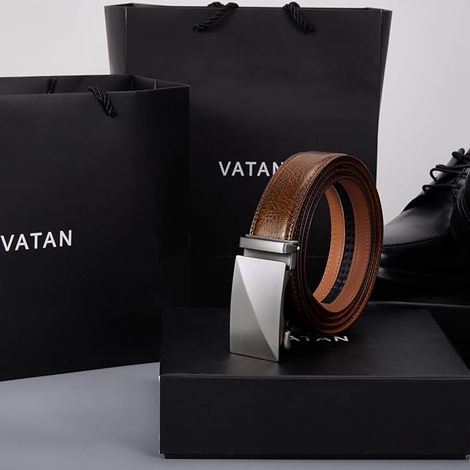 VATAN Men's Belt Leather Ratchet Belt for Men Dress Casual Every Day with Adjustable Buckle, Trim to Fit