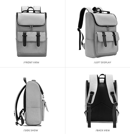 Vintage Laptop Backpack for Men and Women, 15.6 Inch, Waterproof, Business Travel Daypack for Work, Office, College (6608 grey)