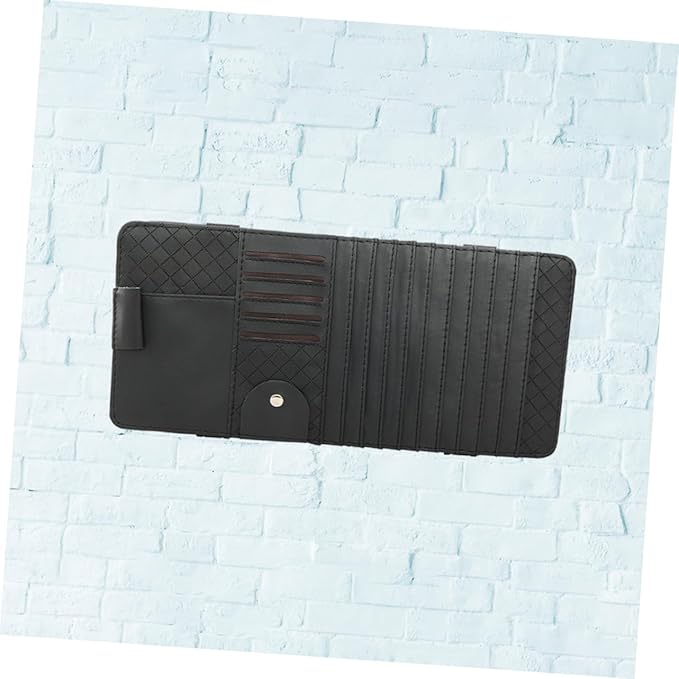 Multi-Functional Sun Visor Leather Organizer Bag Slot for Car CD Pen Card Storage Holder Black Convenient Vehicle Visor Storage Pouch for Cars and Suvs