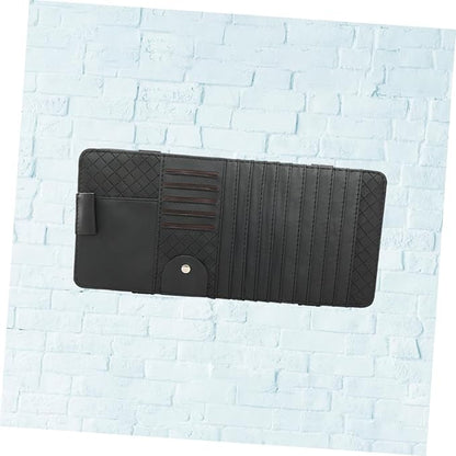 Multi-Functional Sun Visor Leather Organizer Bag Slot for Car CD Pen Card Storage Holder Black Convenient Vehicle Visor Storage Pouch for Cars and Suvs