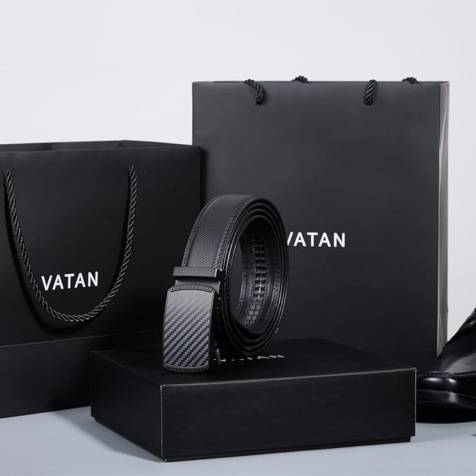 VATAN Men's Belt Leather Ratchet Belt for Men Dress Casual Every Day with Adjustable Buckle, Trim to Fit