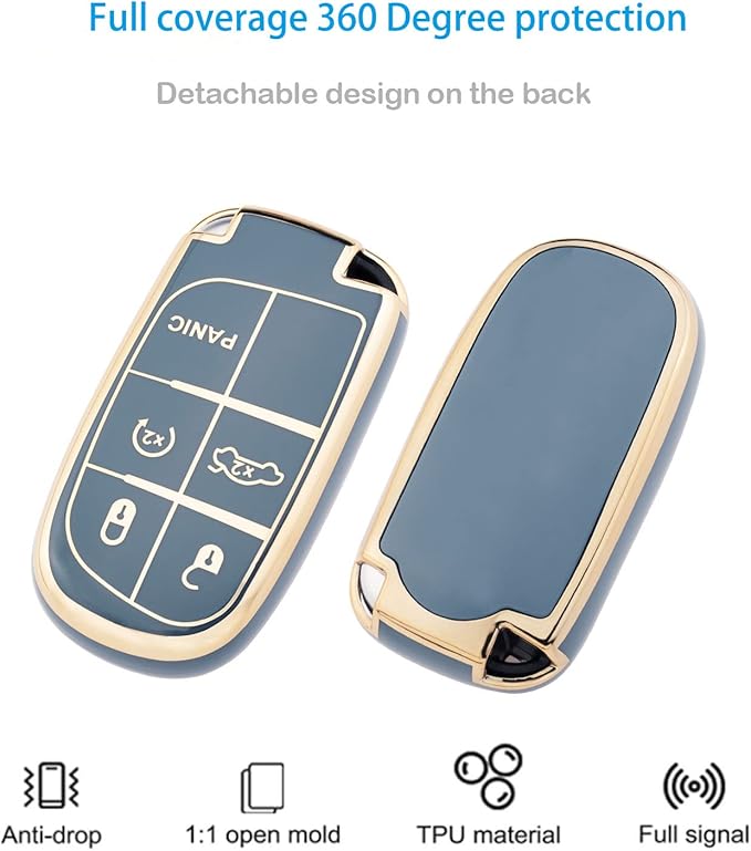 XIYANG TRADE for Jeep Key Fob Cover with Keychain, Soft TPU Key Case Shell Full Protection Suitable for Jeep Grand Cherokee Renegade Compass Durango Charger Dodge Challenger (Blue)