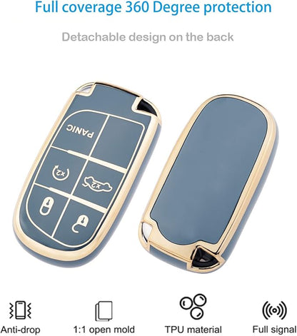 XIYANG TRADE for Jeep Key Fob Cover with Keychain, Soft TPU Key Case Shell Full Protection Suitable for Jeep Grand Cherokee Renegade Compass Durango Charger Dodge Challenger (Blue)