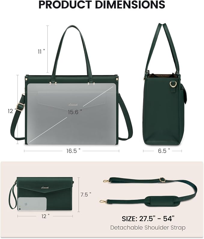 LOVEVOOK Laptop Bag for Women, 15.6 inch Laptop Tote Bag 2-in-1 Professional Work Bag Business Briefcase with Clutch Purse, Waterproof Leather Computer Handbag for Teacher Office Travel