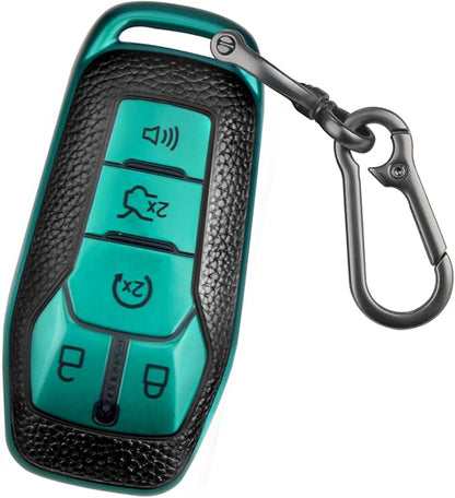 QBUC Key Fob Cover for Ford 2013-2018 Explorer F150 Lincoln MKC Fusion Mustang Edge 5 Buttons Smart Key (Green, Series 1)