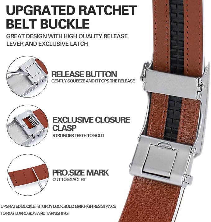 DOOPAI Belt Men, Ratchet Dress Adjustable 1 3/8" Sliding Leather Designer, Size Length Can be Cut, with Gift Box