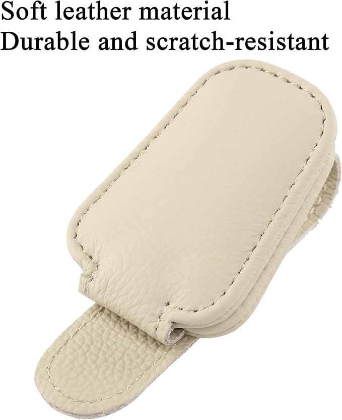 KIWEN 2 Packs Sunglasses Holders for Car Visor, Magnetic Leather Glasses Eyeglass Clip for Car, Ticket Card Clip Sunglasses Mount, Car Visor Accessories Gadgets (2, Beige)