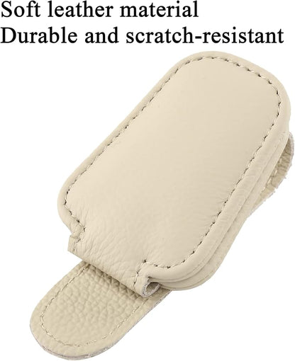 KIWEN 2 Packs Sunglasses Holders for Car Visor, Magnetic Leather Glasses Eyeglass Clip for Car, Ticket Card Clip Sunglasses Mount, Car Visor Accessories Gadgets (2, Beige)