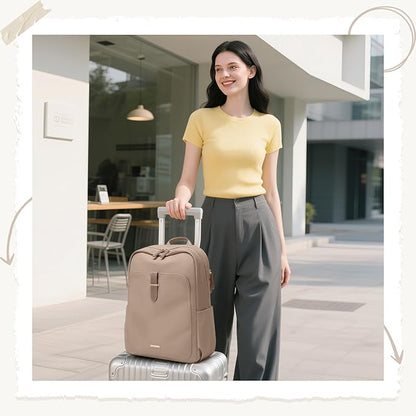 Laptop Backpack for Women,Casual Work Business Backpacks Purse Carry on Travel Backpack,14 Inch,Champagne Brown