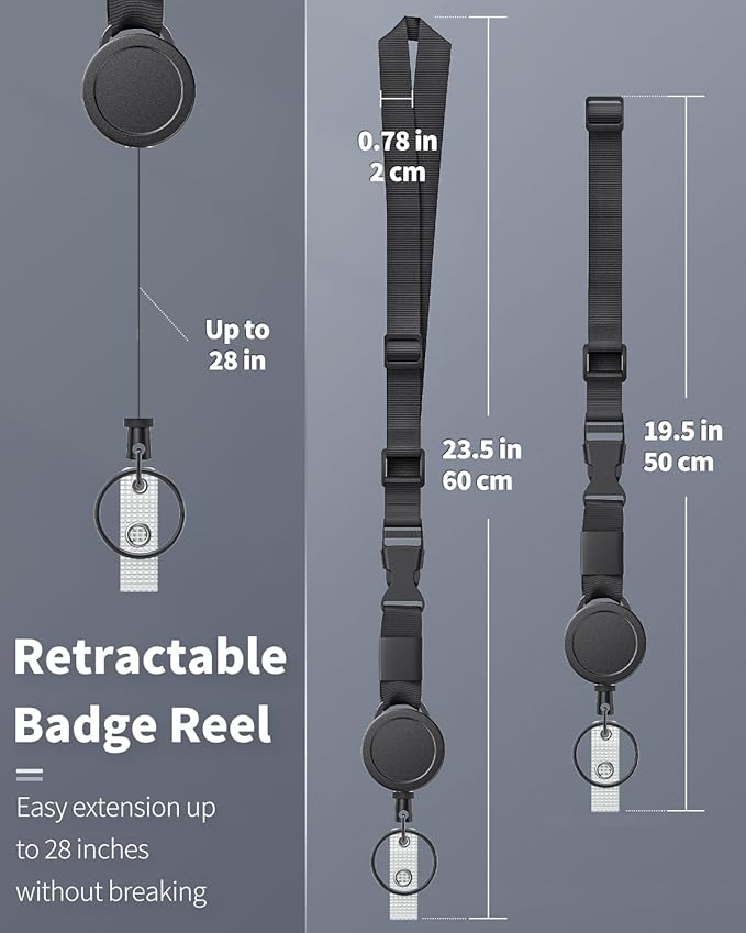 Uniclife 2 Pack Retractable Adjustable Lanyard Heavy Duty Neck Lanyard with Retractable Badge Reel Quick-Release Buckle and Adjustable Length Strong Wide Nylon Strap with Sliding ID Badge Holder